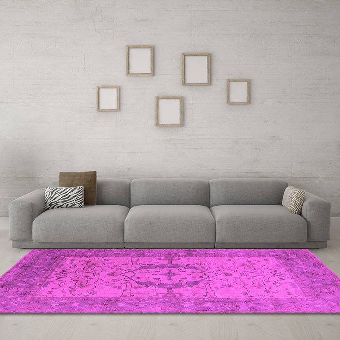 Machine Washable Oriental Pink Industrial Rug in a Living Room, wshurb1670pnk