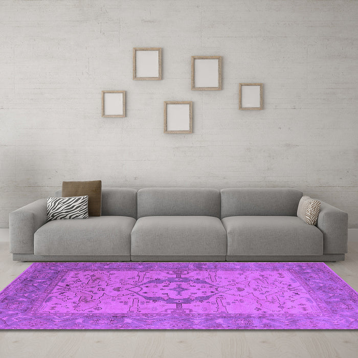 Machine Washable Oriental Purple Industrial Area Rugs in a Living Room, wshurb1670pur