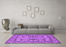 Machine Washable Oriental Purple Industrial Area Rugs in a Living Room, wshurb1671pur