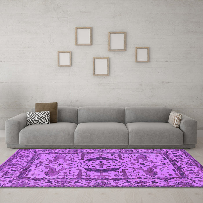 Machine Washable Oriental Purple Industrial Area Rugs in a Living Room, wshurb1671pur