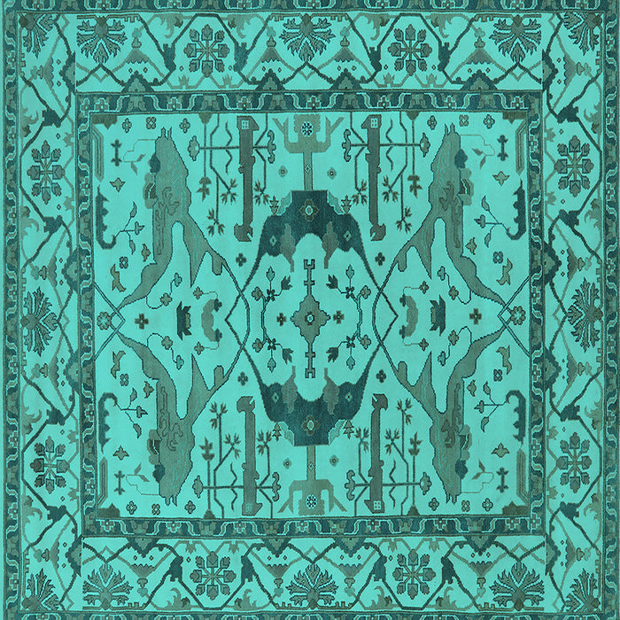 Square Machine Washable Oriental Turquoise Industrial Area Rugs, wshurb1671turq