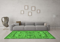 Machine Washable Oriental Green Industrial Rug, wshurb1671grn