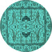 Round Oriental Turquoise Industrial Rug, urb1671turq