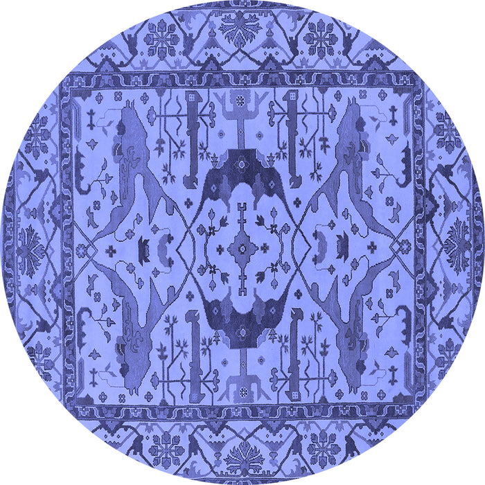 Round Machine Washable Oriental Blue Industrial Rug, wshurb1671blu