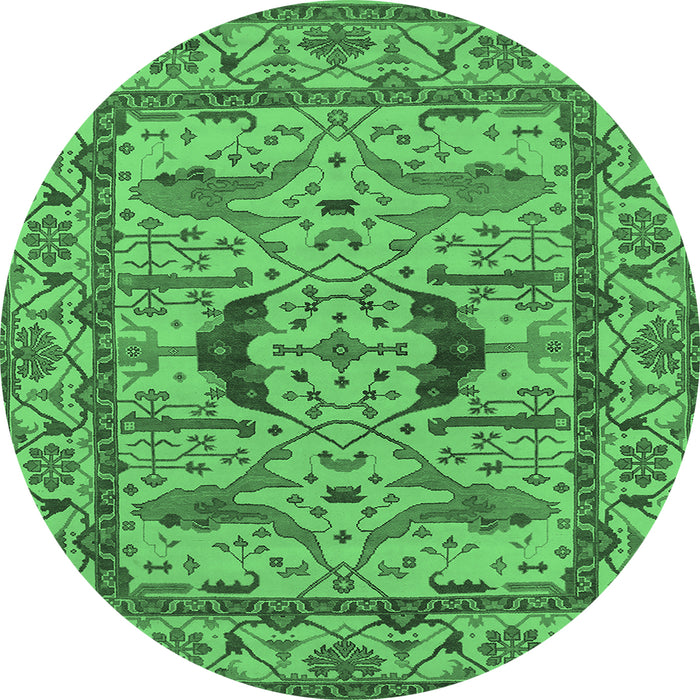 Round Machine Washable Oriental Emerald Green Industrial Area Rugs, wshurb1671emgrn
