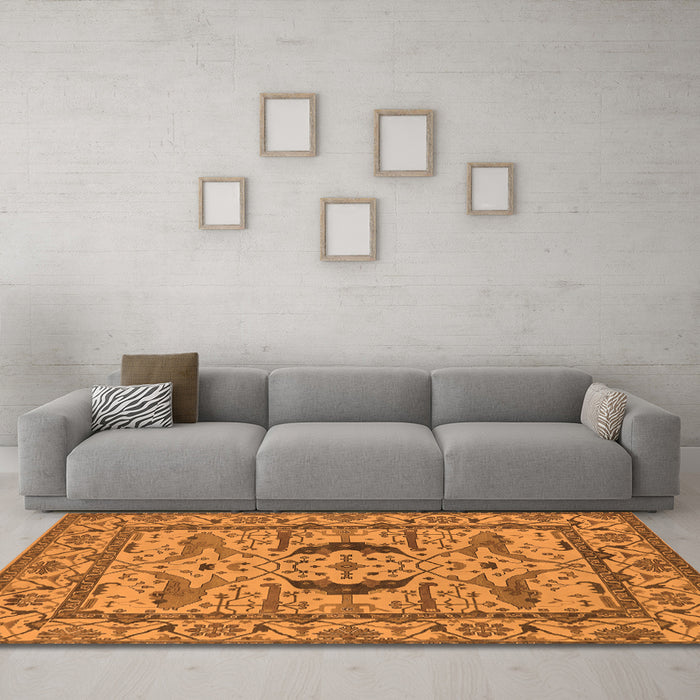 Machine Washable Oriental Orange Industrial Area Rugs in a Living Room, wshurb1671org