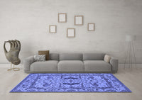 Machine Washable Oriental Blue Industrial Rug, wshurb1671blu