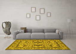 Machine Washable Oriental Yellow Industrial Rug in a Living Room, wshurb1671yw