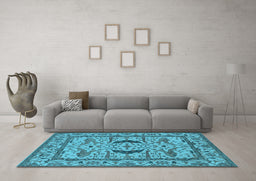 Machine Washable Oriental Light Blue Industrial Rug in a Living Room, wshurb1671lblu
