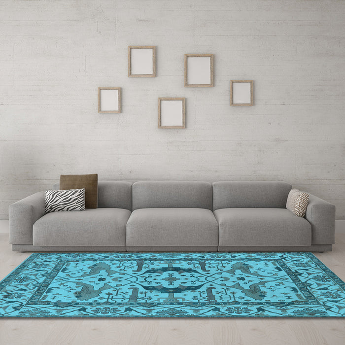 Machine Washable Oriental Light Blue Industrial Rug in a Living Room, wshurb1671lblu