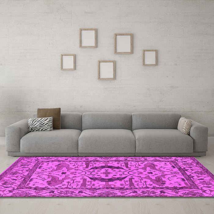 Machine Washable Oriental Pink Industrial Rug in a Living Room, wshurb1671pnk