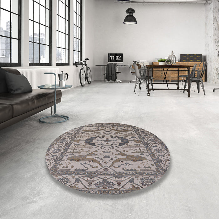 Round Machine Washable Industrial Modern Puce Purple Rug in a Office, wshurb1672