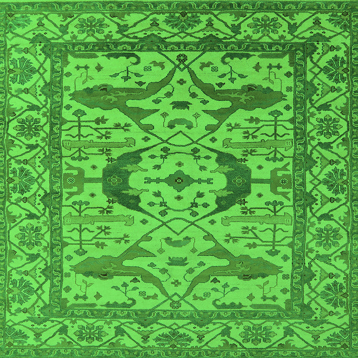 Square Machine Washable Oriental Green Industrial Area Rugs, wshurb1672grn