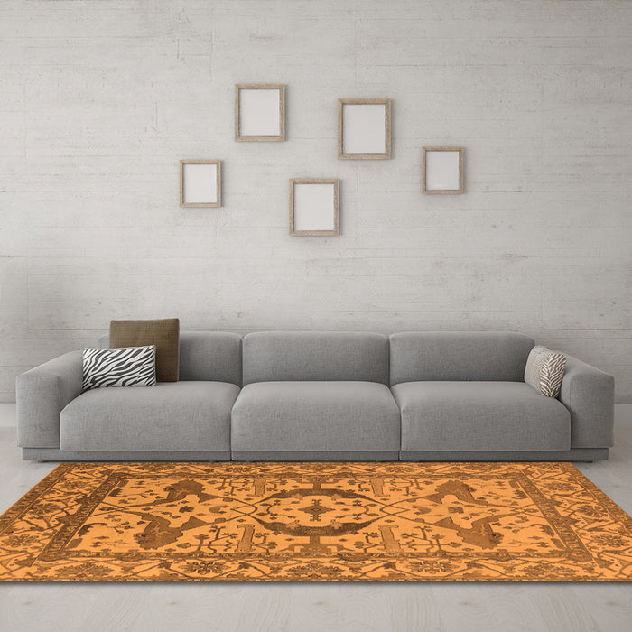 Machine Washable Oriental Orange Industrial Area Rugs in a Living Room, wshurb1672org
