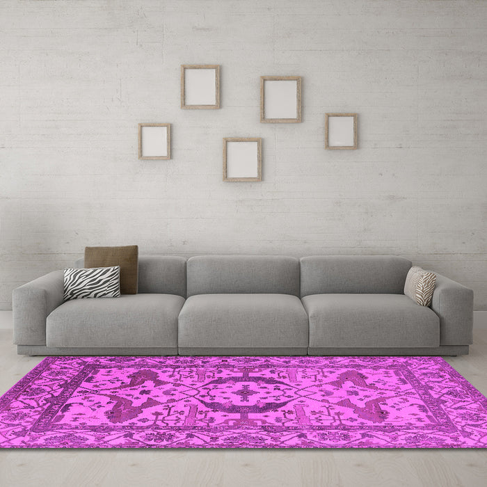 Machine Washable Oriental Pink Industrial Rug in a Living Room, wshurb1672pnk