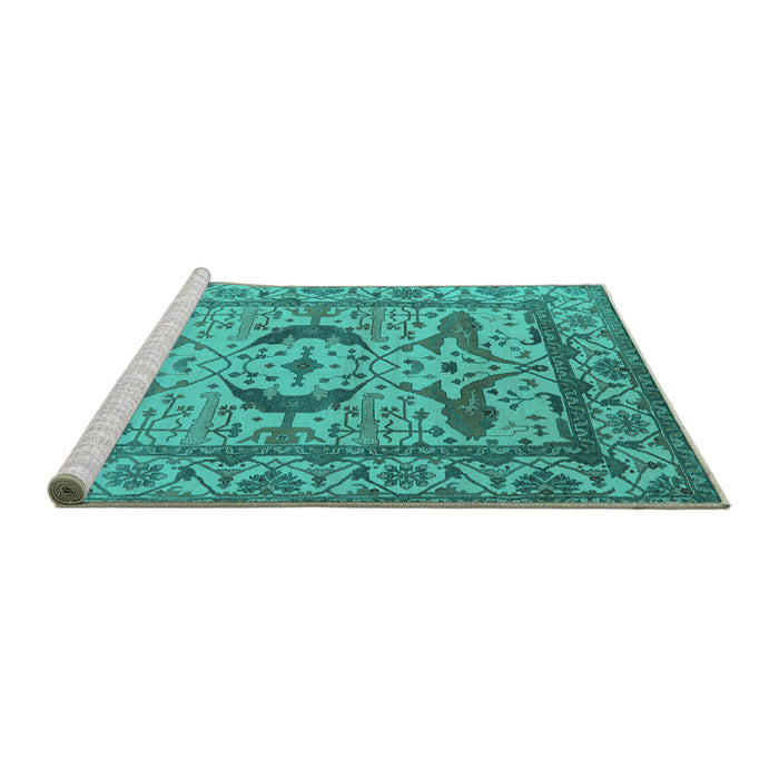 Sideview of Machine Washable Oriental Turquoise Industrial Area Rugs, wshurb1672turq