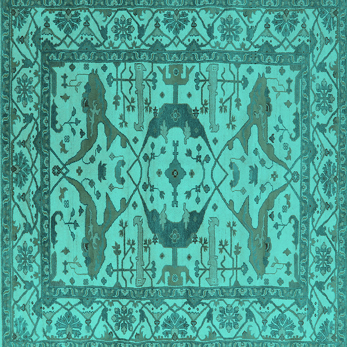 Square Machine Washable Oriental Turquoise Industrial Area Rugs, wshurb1672turq