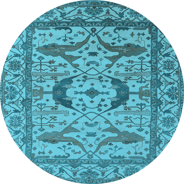 Round Machine Washable Oriental Light Blue Industrial Rug, wshurb1672lblu