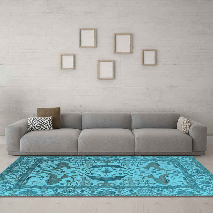 Machine Washable Oriental Light Blue Industrial Rug in a Living Room, wshurb1672lblu
