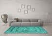 Machine Washable Oriental Turquoise Industrial Area Rugs in a Living Room,, wshurb1672turq