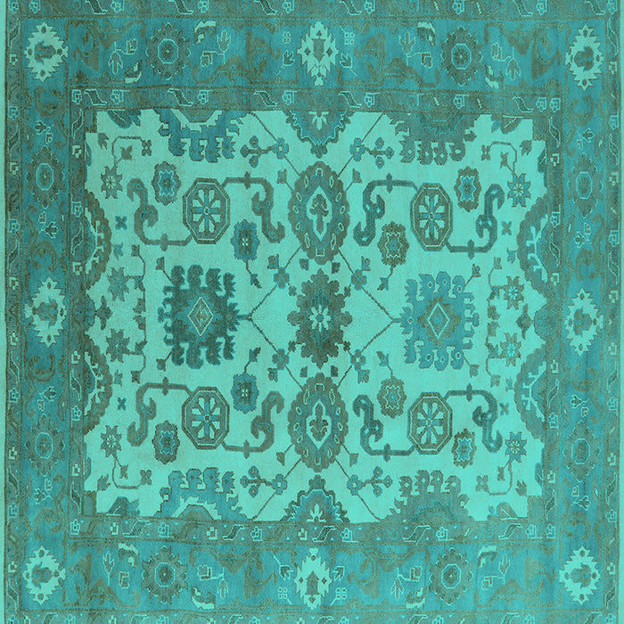 Square Machine Washable Oriental Turquoise Industrial Area Rugs, wshurb1673turq