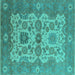 Square Machine Washable Oriental Turquoise Industrial Area Rugs, wshurb1673turq