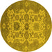 Round Machine Washable Oriental Yellow Industrial Rug, wshurb1673yw