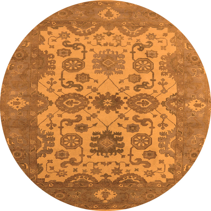 Round Machine Washable Oriental Orange Industrial Area Rugs, wshurb1673org