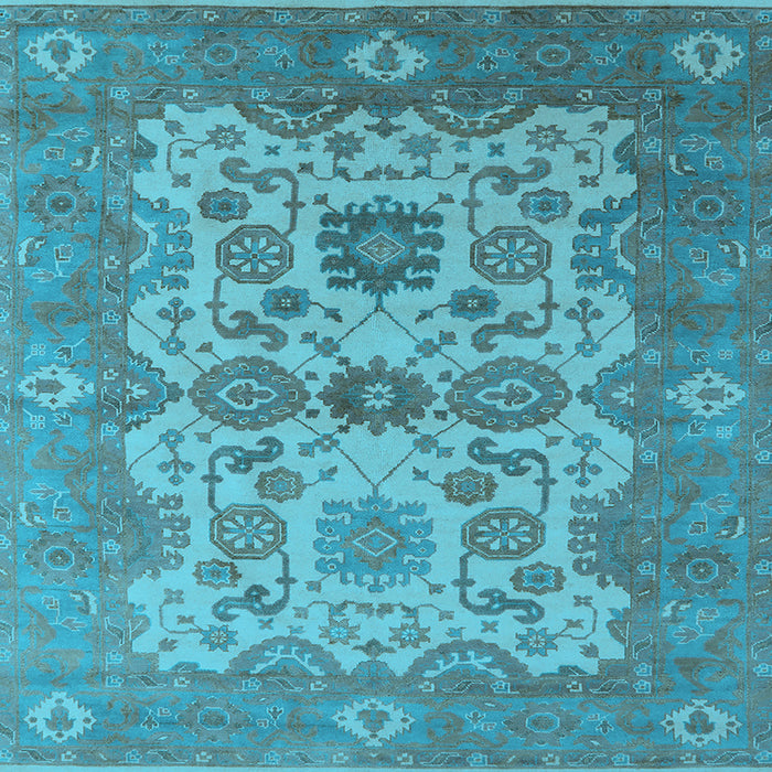 Square Machine Washable Oriental Light Blue Industrial Rug, wshurb1673lblu