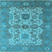 Square Machine Washable Oriental Light Blue Industrial Rug, wshurb1673lblu