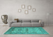 Machine Washable Oriental Turquoise Industrial Area Rugs in a Living Room,, wshurb1673turq