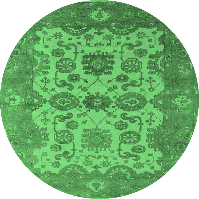 Round Machine Washable Oriental Emerald Green Industrial Area Rugs, wshurb1673emgrn