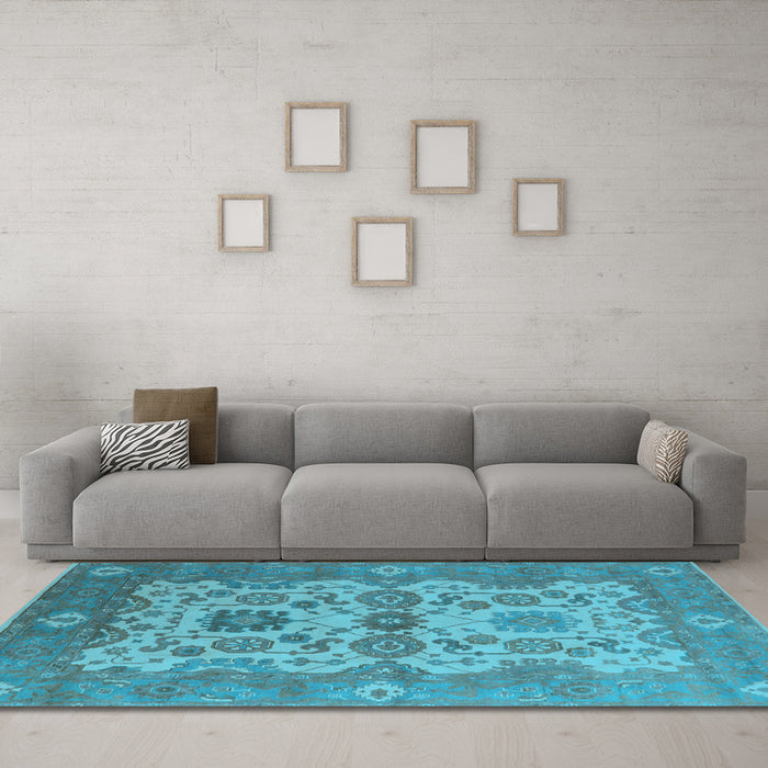Machine Washable Oriental Light Blue Industrial Rug in a Living Room, wshurb1673lblu