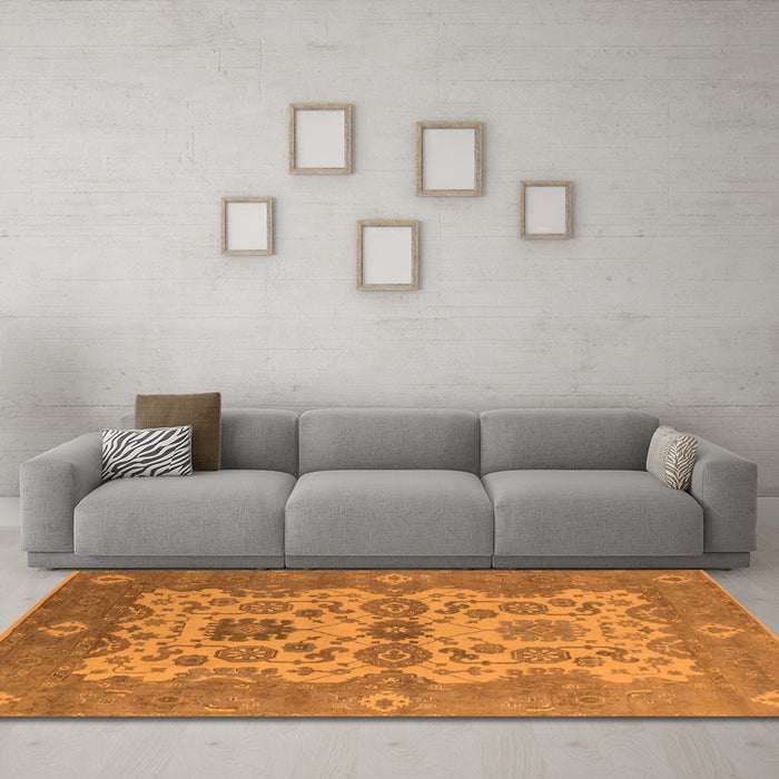 Machine Washable Oriental Orange Industrial Area Rugs in a Living Room, wshurb1673org