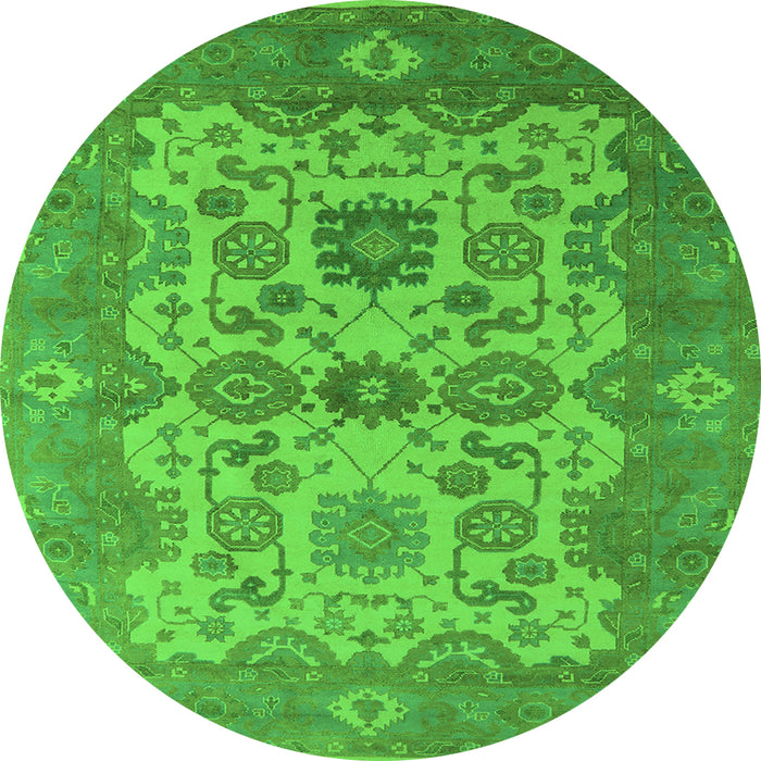 Round Machine Washable Oriental Green Industrial Area Rugs, wshurb1673grn