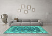 Machine Washable Oriental Turquoise Industrial Area Rugs in a Living Room,, wshurb1674turq