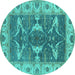 Round Machine Washable Oriental Turquoise Industrial Area Rugs, wshurb1674turq