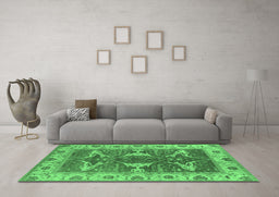 Machine Washable Oriental Emerald Green Industrial Area Rugs in a Living Room,, wshurb1674emgrn