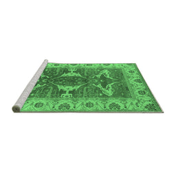 Sideview of Machine Washable Oriental Emerald Green Industrial Area Rugs, wshurb1674emgrn
