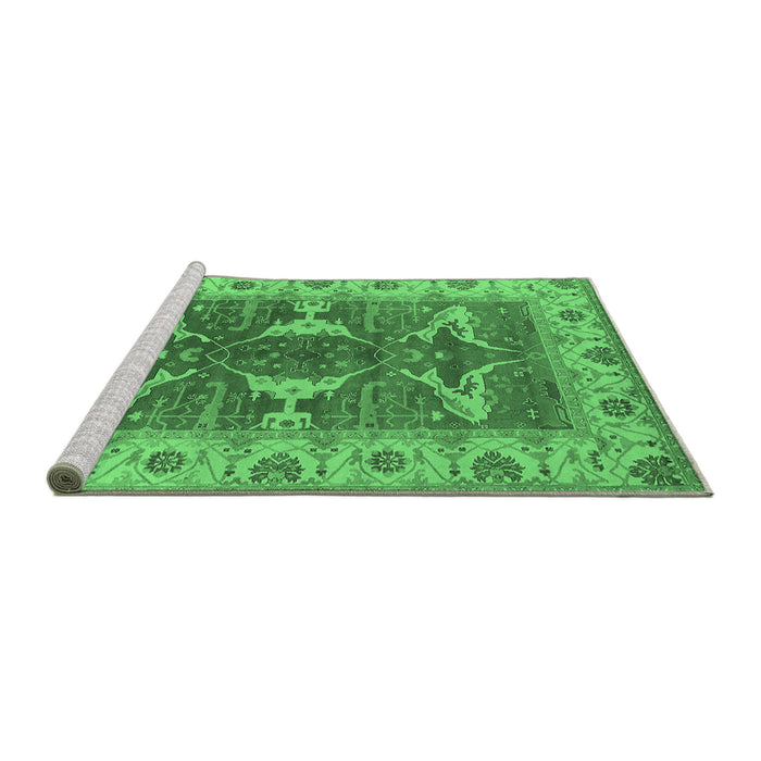 Sideview of Machine Washable Oriental Emerald Green Industrial Area Rugs, wshurb1674emgrn