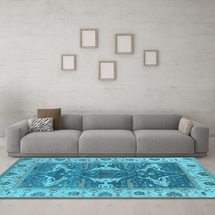Machine Washable Oriental Light Blue Industrial Rug in a Living Room, wshurb1674lblu