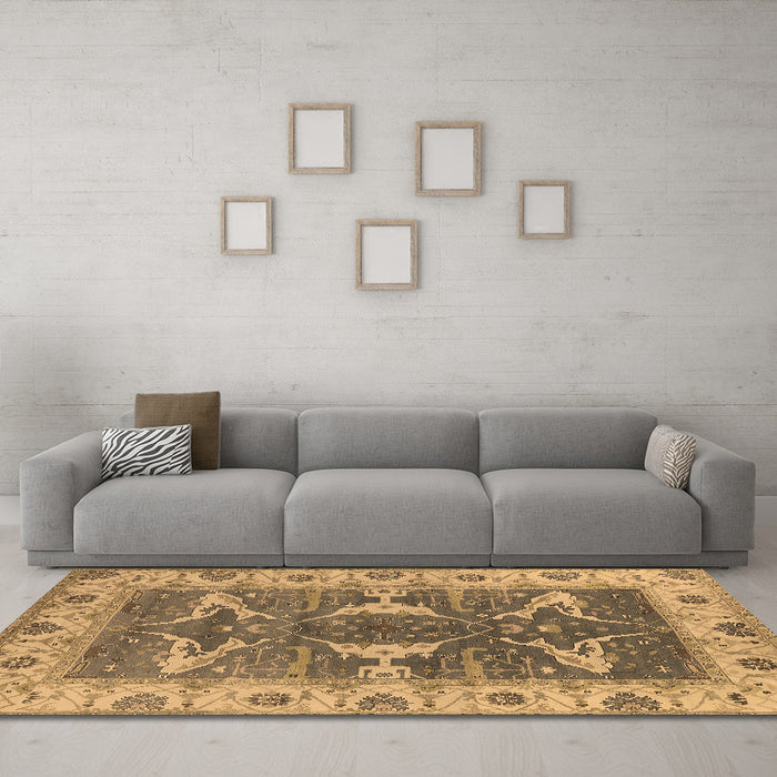 Machine Washable Oriental Brown Industrial Rug in a Living Room,, wshurb1674brn