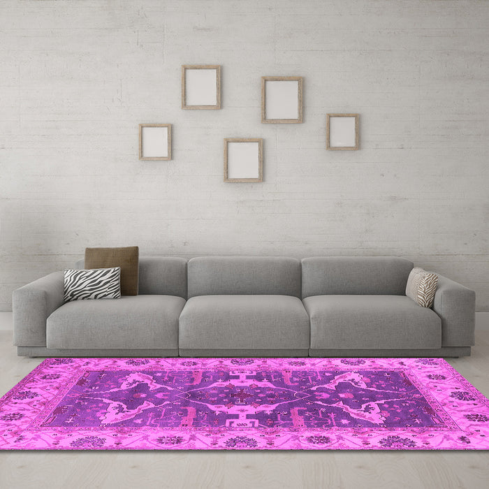 Machine Washable Oriental Pink Industrial Rug in a Living Room, wshurb1674pnk