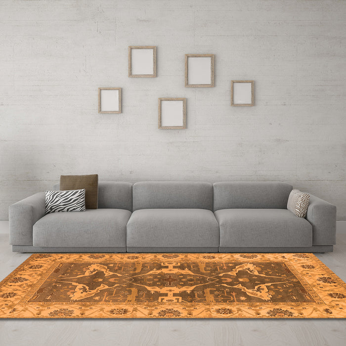 Machine Washable Oriental Orange Industrial Area Rugs in a Living Room, wshurb1674org