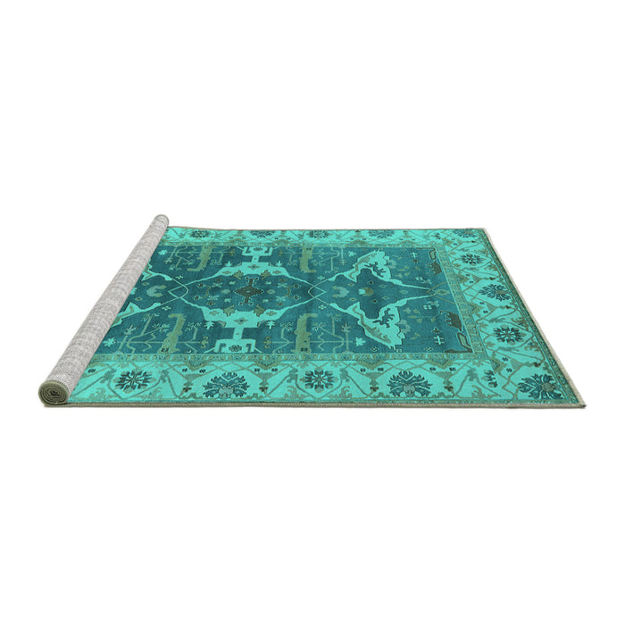 Sideview of Machine Washable Oriental Turquoise Industrial Area Rugs, wshurb1674turq