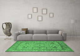 Machine Washable Oriental Emerald Green Industrial Area Rugs in a Living Room,, wshurb1675emgrn