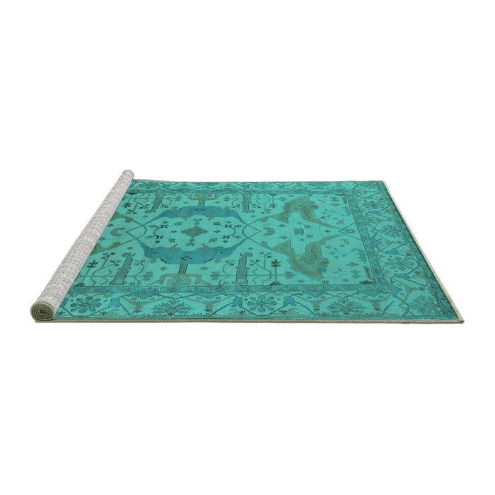 Sideview of Machine Washable Oriental Turquoise Industrial Area Rugs, wshurb1675turq