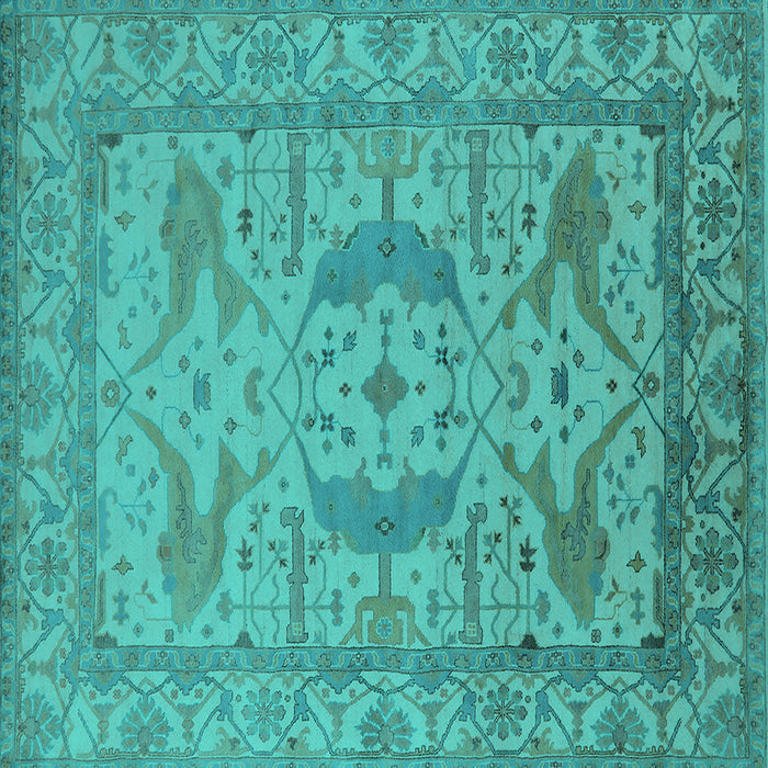 Square Machine Washable Oriental Turquoise Industrial Area Rugs, wshurb1675turq