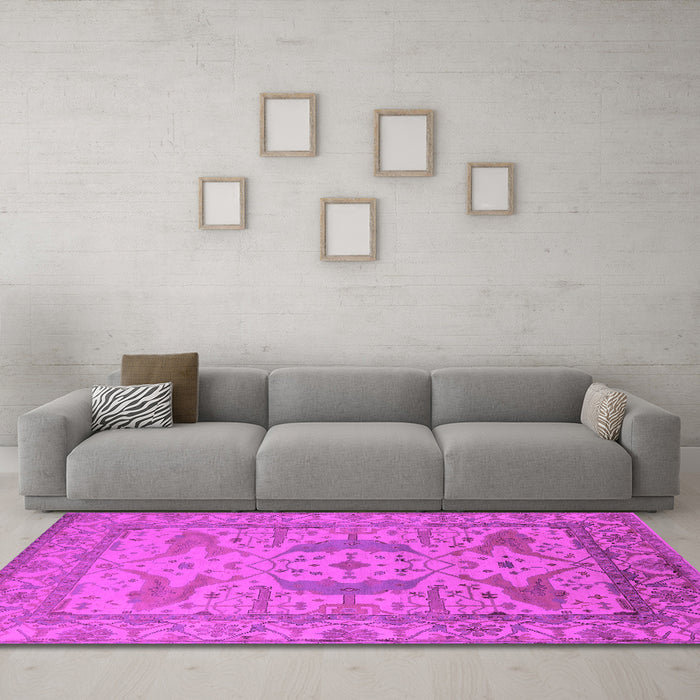 Machine Washable Oriental Pink Industrial Rug in a Living Room, wshurb1675pnk