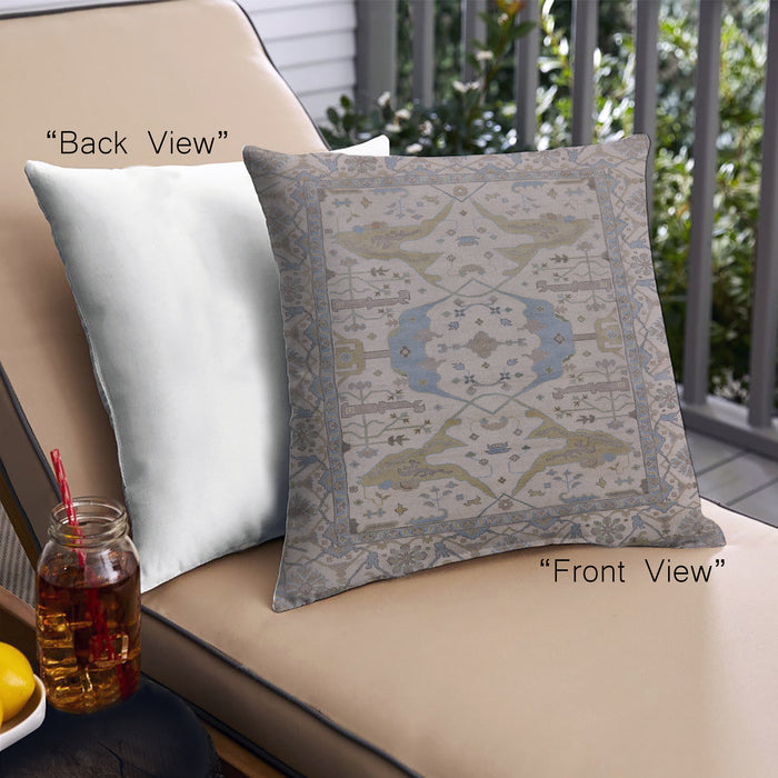 Front View of Mid-Century Modern Urban Square Sandstone Brown Throw Pillow, 18 inch by 18 inch, pwurb1675